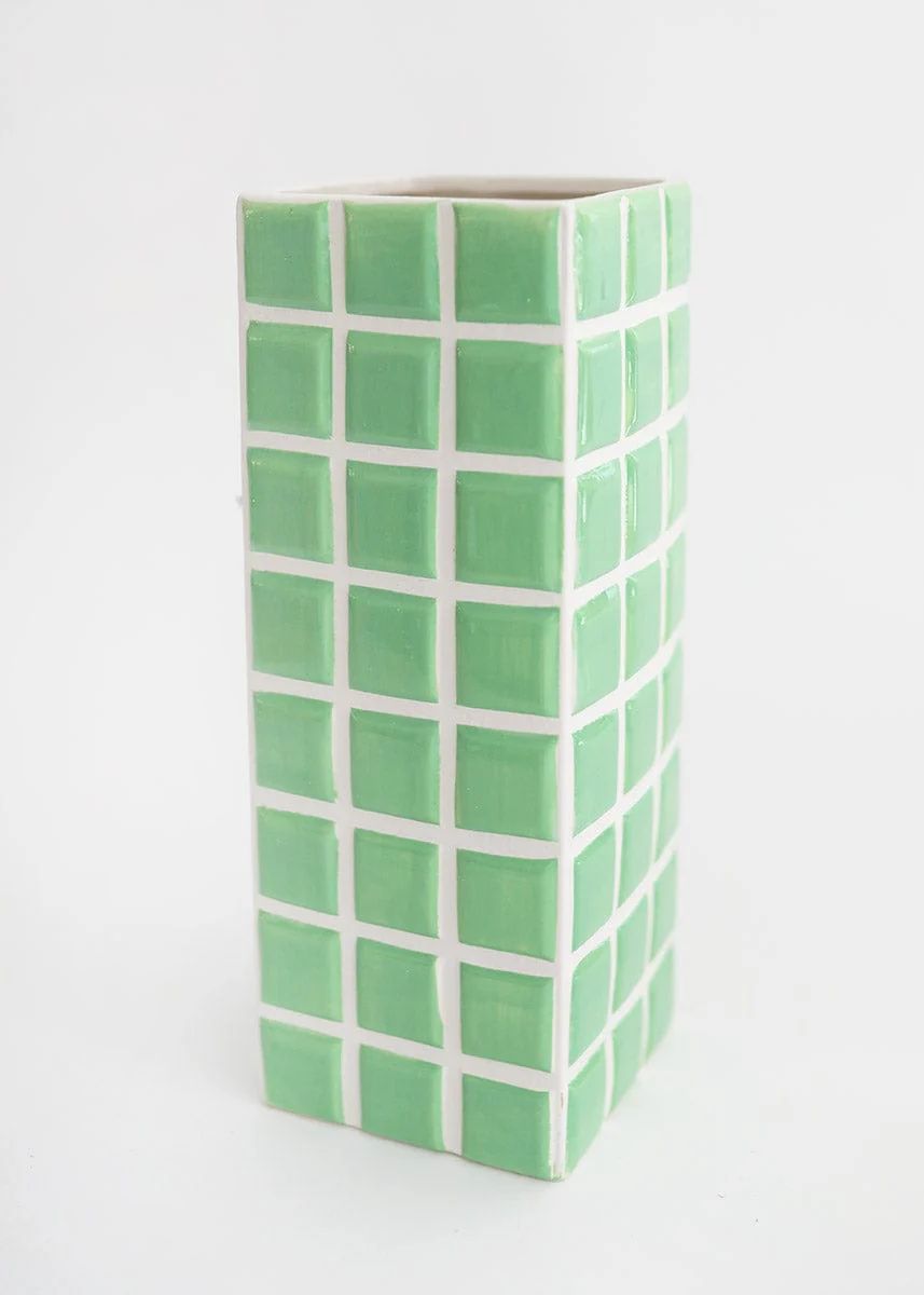 Mint Green Dolomite Ceramic Tile Vase - 11" | Afloral