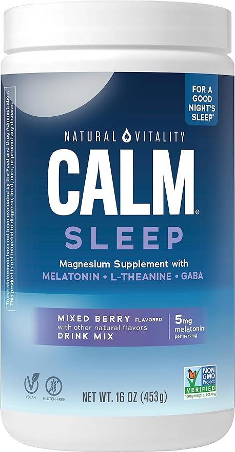Natural Vitality Calm Sleep, Melatonin & Magnesium Citrate, Sleep Aid Drink Mix, GABA, Aid, Vegan... | Amazon (US)