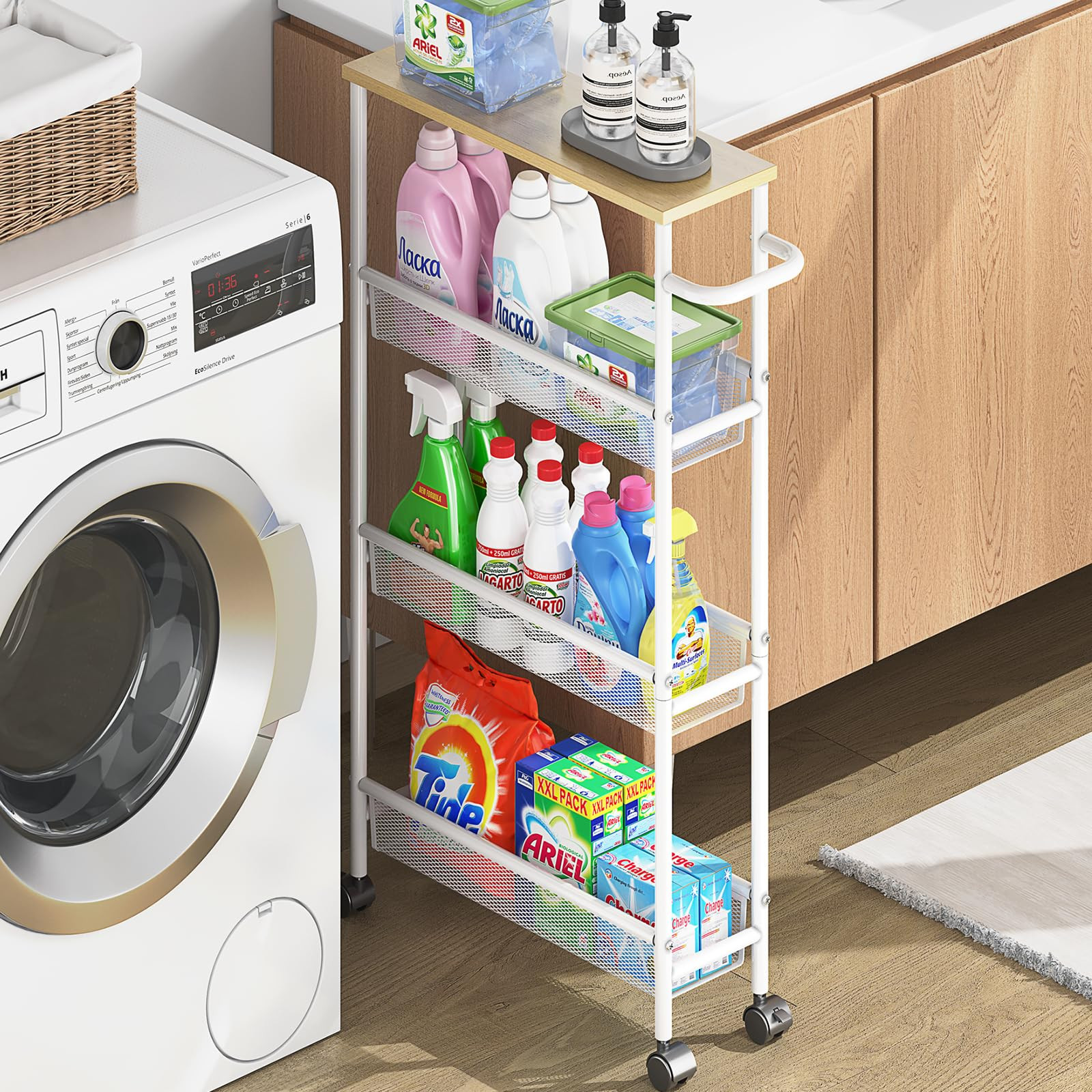 KINGRACK Slim Rolling Storage Cart, 4 Tier Narrow Utility Cart Bathroom Organizer Shelving Unit w... | Amazon (US)