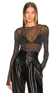 Enza Costa Mesh Long Sleeve Top in Black & White Dot from Revolve.com | Revolve Clothing (Global)