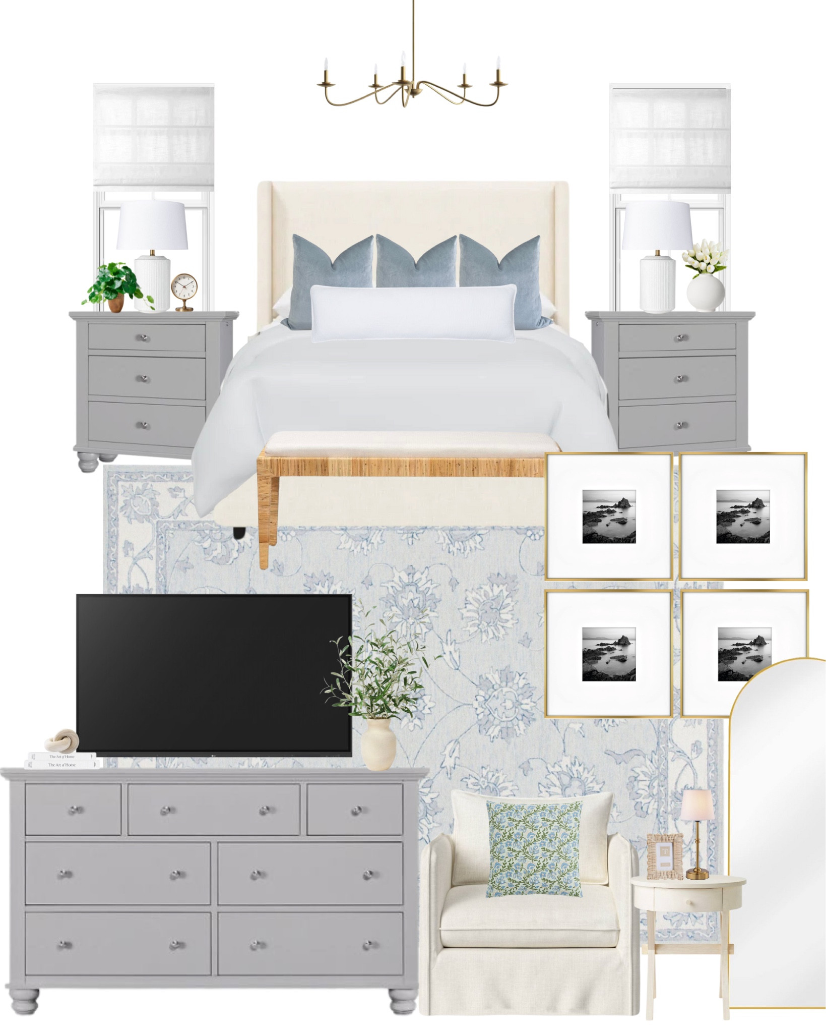 Bedroom design, bedroom inspo, bedding, neutral, coastal blues, blue bedroom

Dresser, nighstand and light fixture are clients 

#LTKHome #LTKStyleTip #LTKFindsUnder100