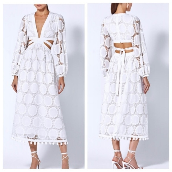 Alexis Stran Plunge Neck White Designer Cut Out Dress Size Large | Poshmark