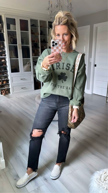 I love this graphic sweatshirt for March!!! “Irish for the day”. Use code GROCERYGLAM for 30% off sitewide!
Sized up to large
Jeans TTS size 5
Shoes TTS

#LTKsalealert #LTKSeasonal #LTKfindsunder50