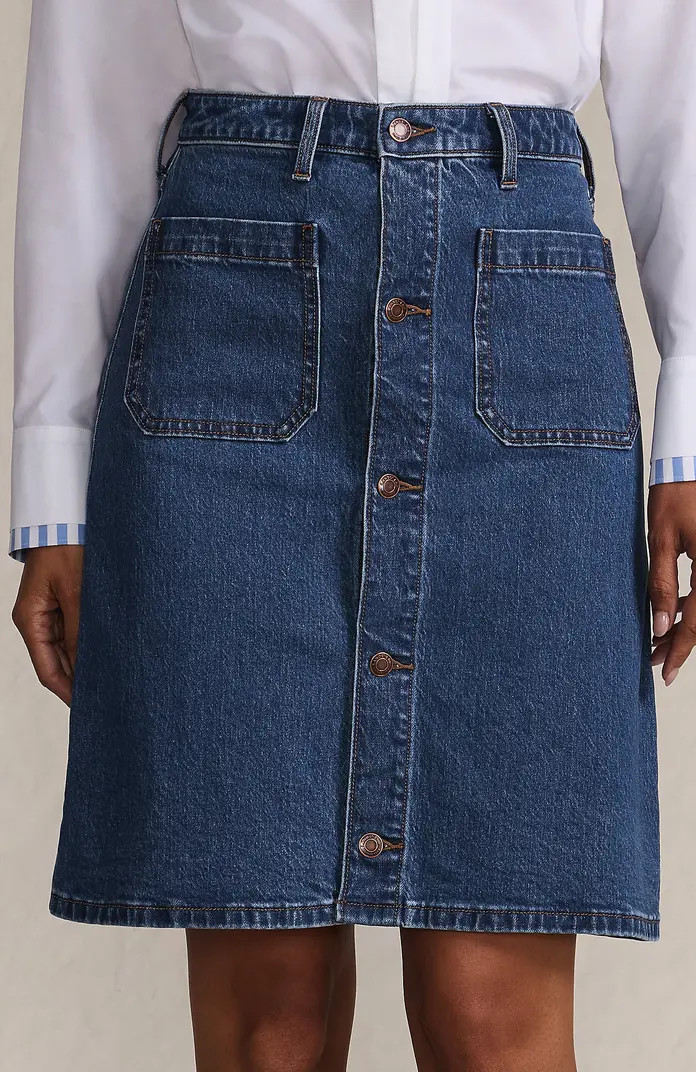 Lands' End Soft Denim Mid Rise Button Through Mini Skirt | Nordstrom | Nordstrom