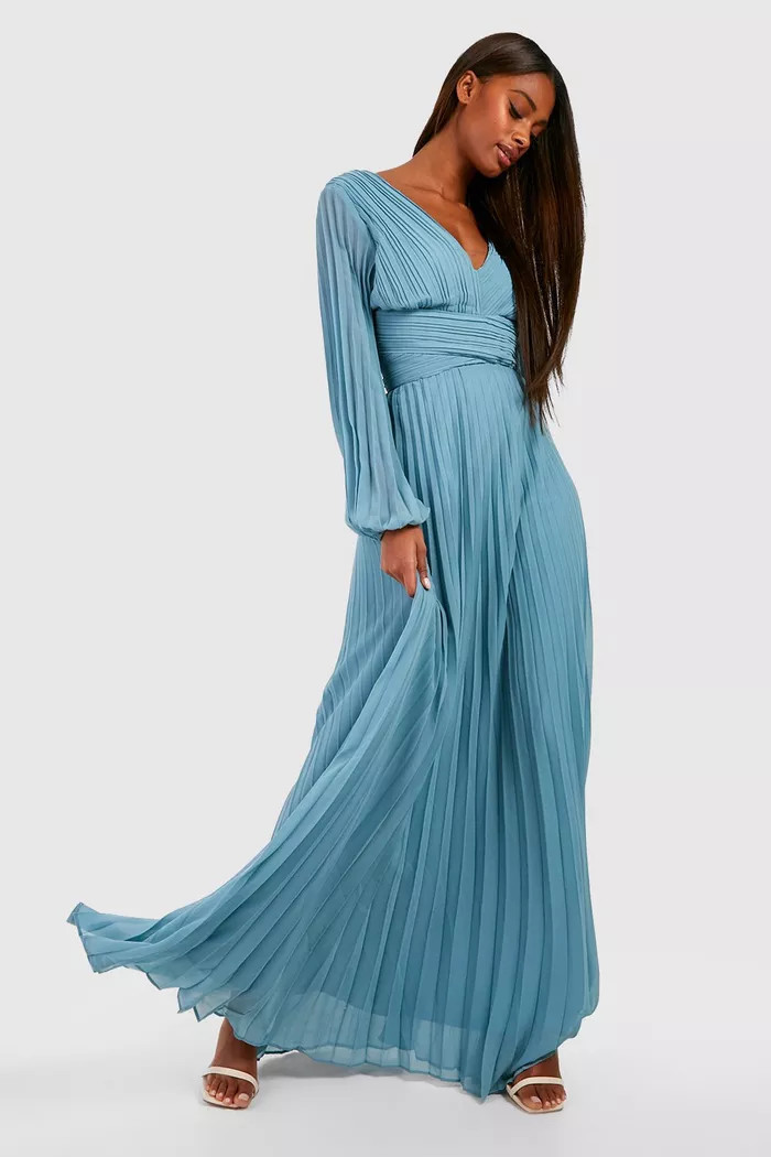 Pleated Plunge Wrap Maxi Dress | Boohoo.com (US & CA)