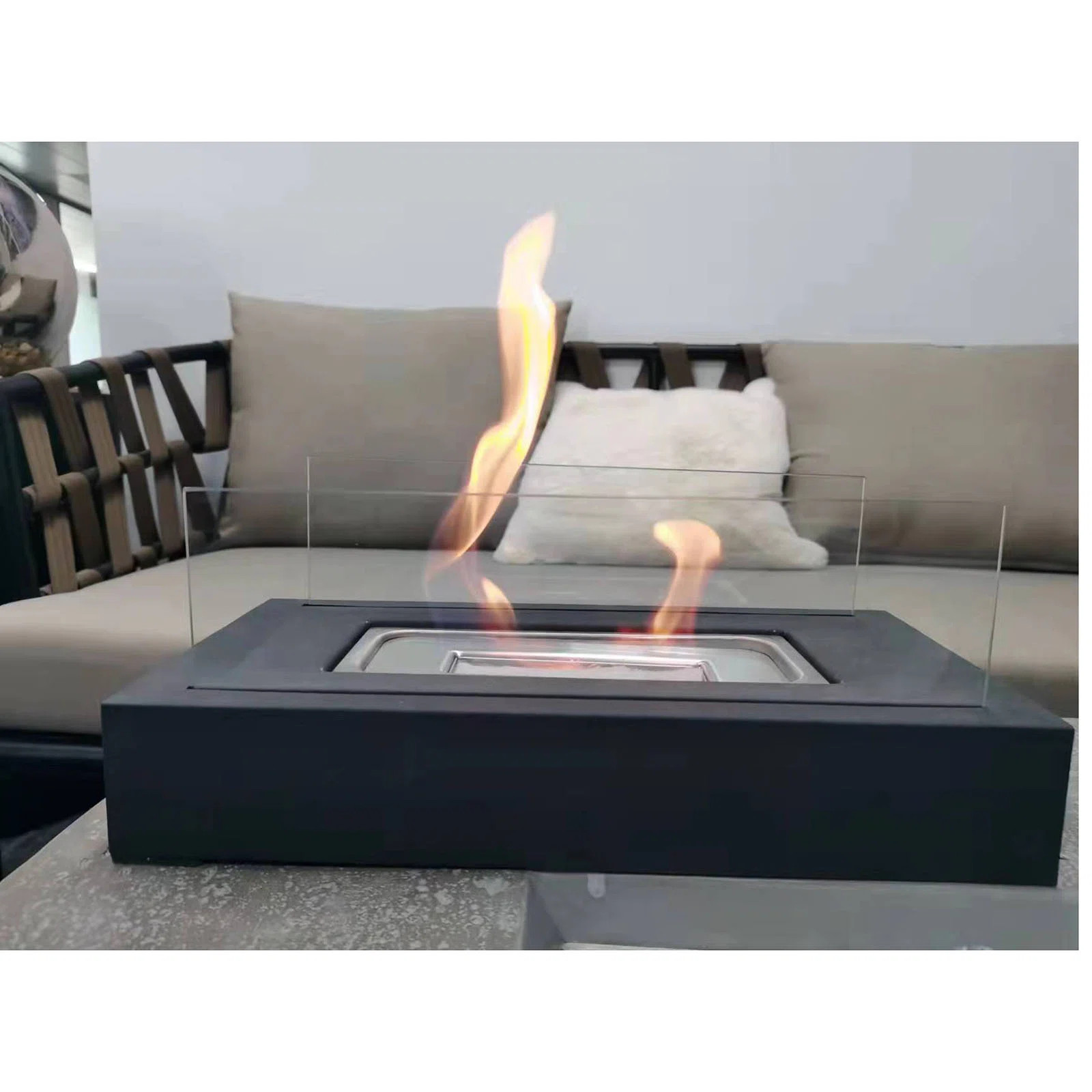 Portable Tabletop Fire Pit, Smokeless Bio Ethanol Fireplace (13.98”×7.1”×8”) – Ideal For Home Indoor/outdoor Use, Black Powder-coated Metal Frame, 430 Stainless Steel Burner (0.5l), 2-4h Burning Time, flame Snuffer | Wayfair North America