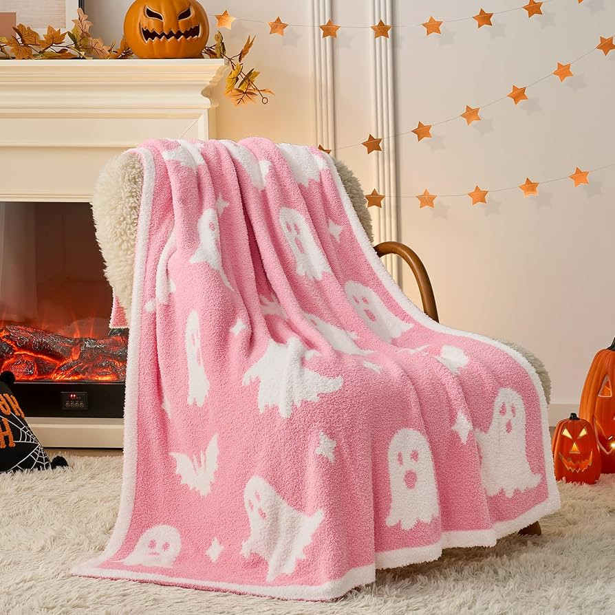 Snuggle Sac Halloween Throw Blanket Pink Ghost Blanket, Pink Bat Halloween Throw Blanket for Couc... | Amazon (US)