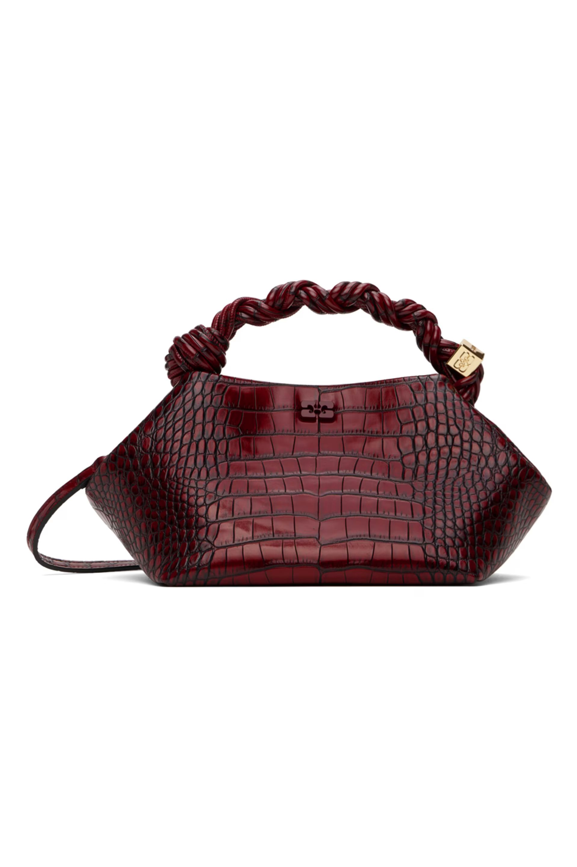 SSENSE Exclusive Burgundy Croc Patent Small Bou Bag | SSENSE