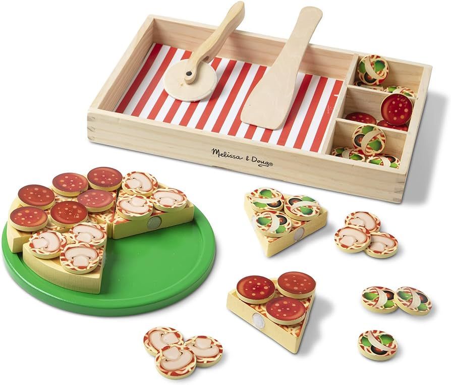 Melissa & Doug Wooden Pizza Play Food Set With 36 Toppings - Pretend Food And Pizza Cutter/ Toy F... | Amazon (US)