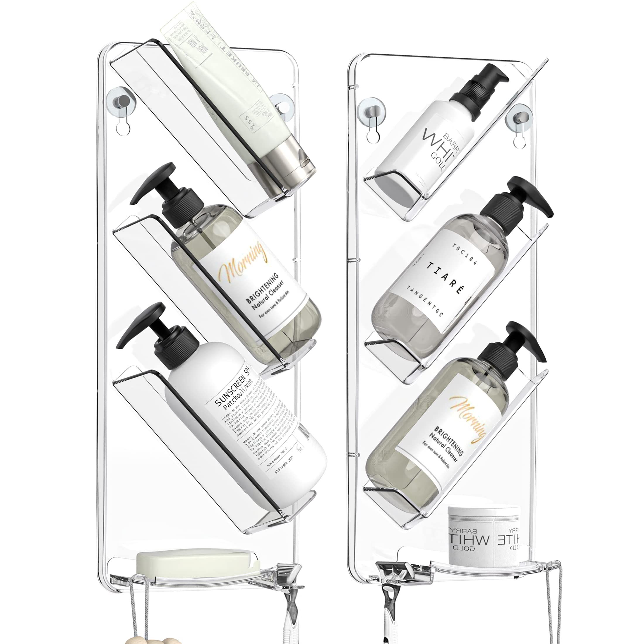 SEE SPRING 2 Pack Acrylic Shower Caddy Clear Plastic Shampoo Holder for Wall Bathroom Organizer B... | Amazon (US)