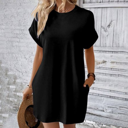 Black Womens Sundresses for Summer Casual Polyester Women Dresses Summer Short Sleeve Women Summer Dresses Women Dresses Solid Weekend Solid Color Summer Dresses for Women 2024 | Walmart (US)