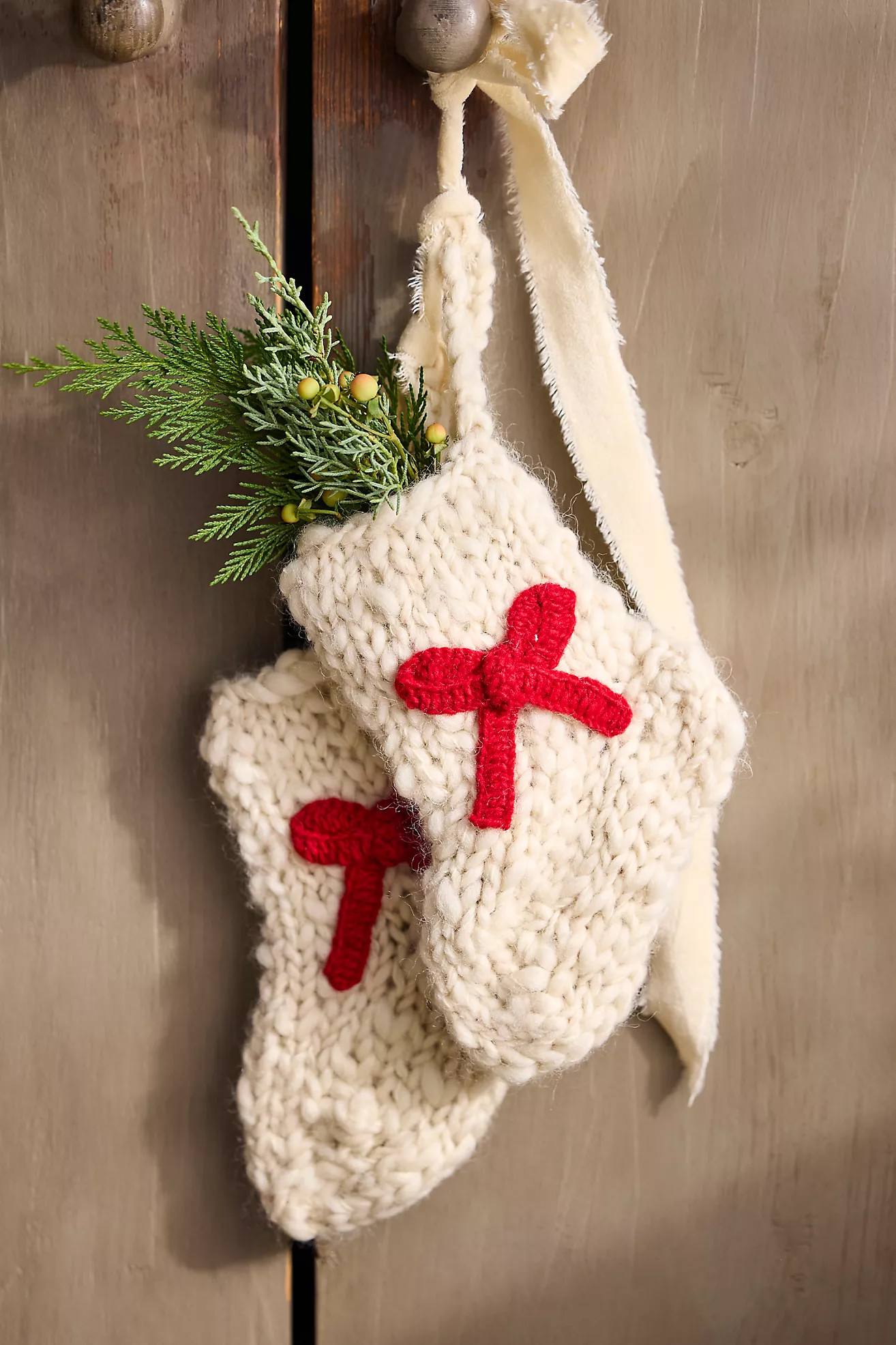 Red Bow Mini Wool Stockings, Set of 2 | Terrain