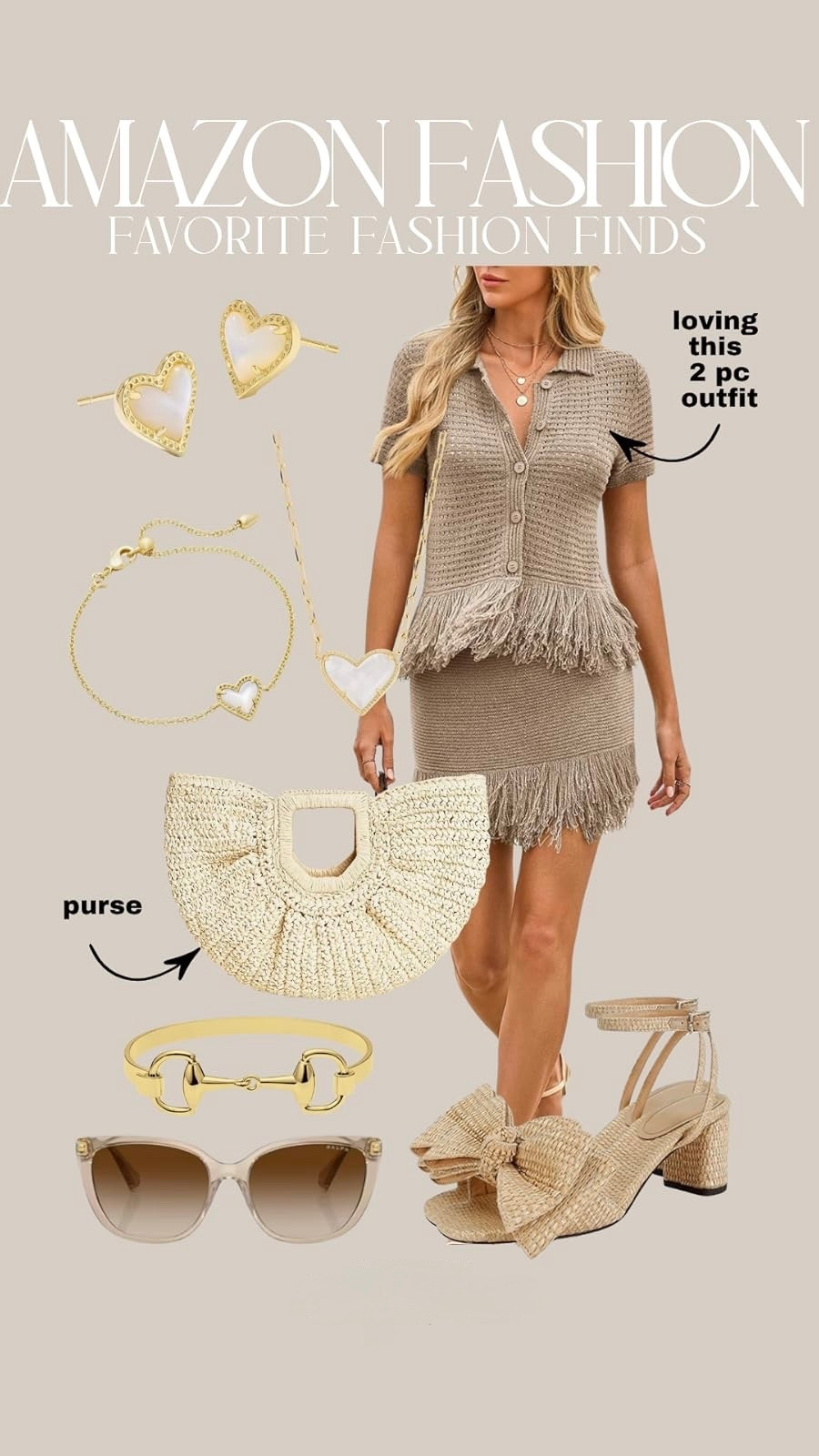 Amazon Fashion Finds ✨ Chic Neutral 2-Piece Outfit + Summer Style Essentials 🤍 This effortless look features a trendy matching set paired with woven accessories, gold jewelry, and neutral heels for an elevated yet easy outfit. Perfect for vacations, brunch, summer outings, or everyday chic style, this outfit blends comfort with a polished, feminine vibe. Save this for Amazon outfit ideas, summer outfit inspo, and neutral fashion finds. #amazonfashion #summeroutfits #outfitinspo #neutralstyle #twopieceoutfit #vacationoutfit #fashionfinds #ltkstyle

#LTKMothersDay #LTKSaleAlert #LTKootd