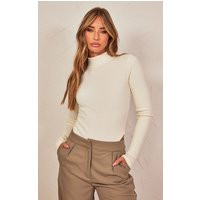 Cream Basic Rib High Neck Long Sleeve Bodysuit | PrettyLittleThing CAN