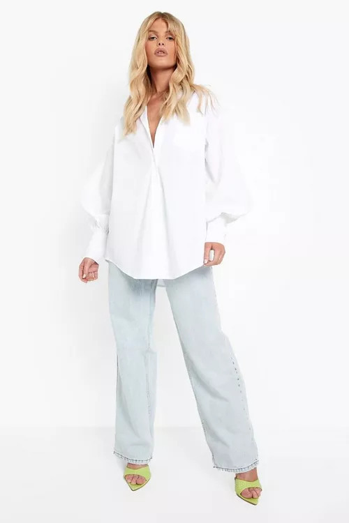 Oversized Deep Cuff Boyfriend Shirt | Boohoo.com (US & CA)
