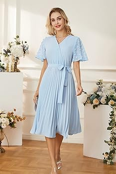 GRACE KARIN Womens Wrap V Neck Summer Dresses Casual Swiss Dot Short Sleeve Pleated Ruffle Hem Mi... | Amazon (US)