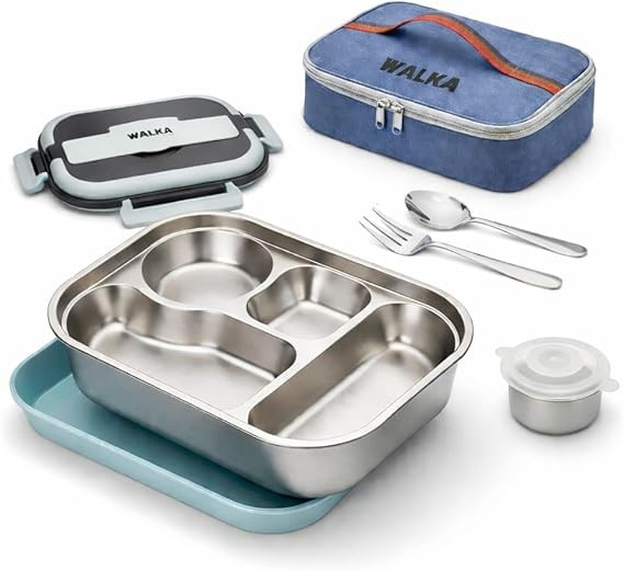 WALKA Stainless Steel Lunch Box for Adults – 4 Compartment Bento Box, Ideal for Dry Meals, Meal... | Amazon (US)