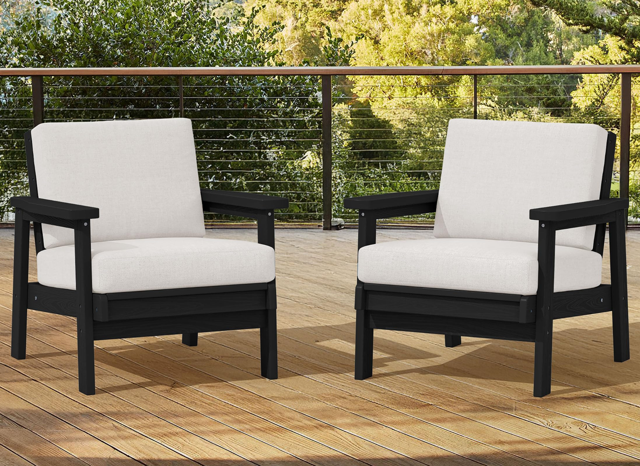 SERWALL HDPE Outdoor Couch Set of 2, All-Weather Wood-Like Patio Furniture Set, Black Outdoor Sof... | Amazon (US)