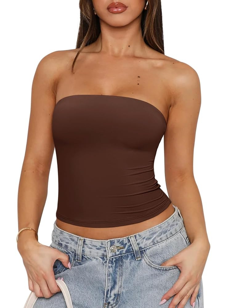 REORIA Women's Y2K Strapless Backless Tube Top Double Lined Sleeveless Crop Tank Top for Summer 2... | Amazon (US)