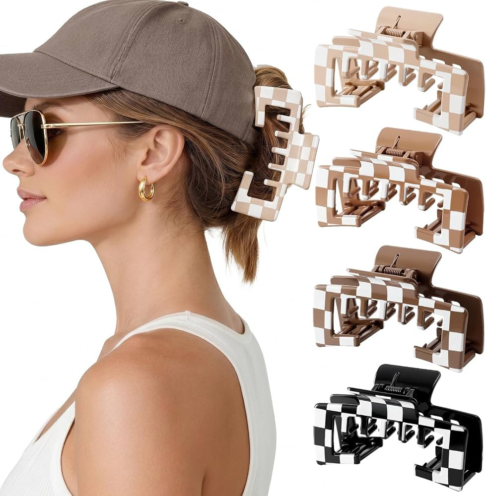 4 Pack Hat Claw Clips for Women, 4.1 Inch Large Hair Clips for Thick Hair | Amazon (US)