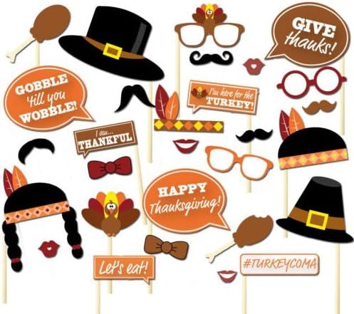29PCS Thanksgiving Day Party Supplies Decorations Turkey Masks Photo Booth Props By 7-gost | Amazon (US)