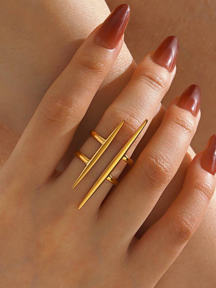 1pc Stainless Steel Minimalist 18K Gold Plated Bar Design Ring, Suitable For Women's Everyday Wea... | SHEIN
