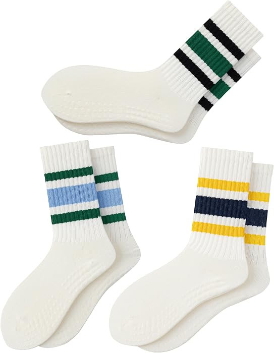 Vintage Pilates Socks with Grips for Women Retro Crew Socks Women | Amazon (US)