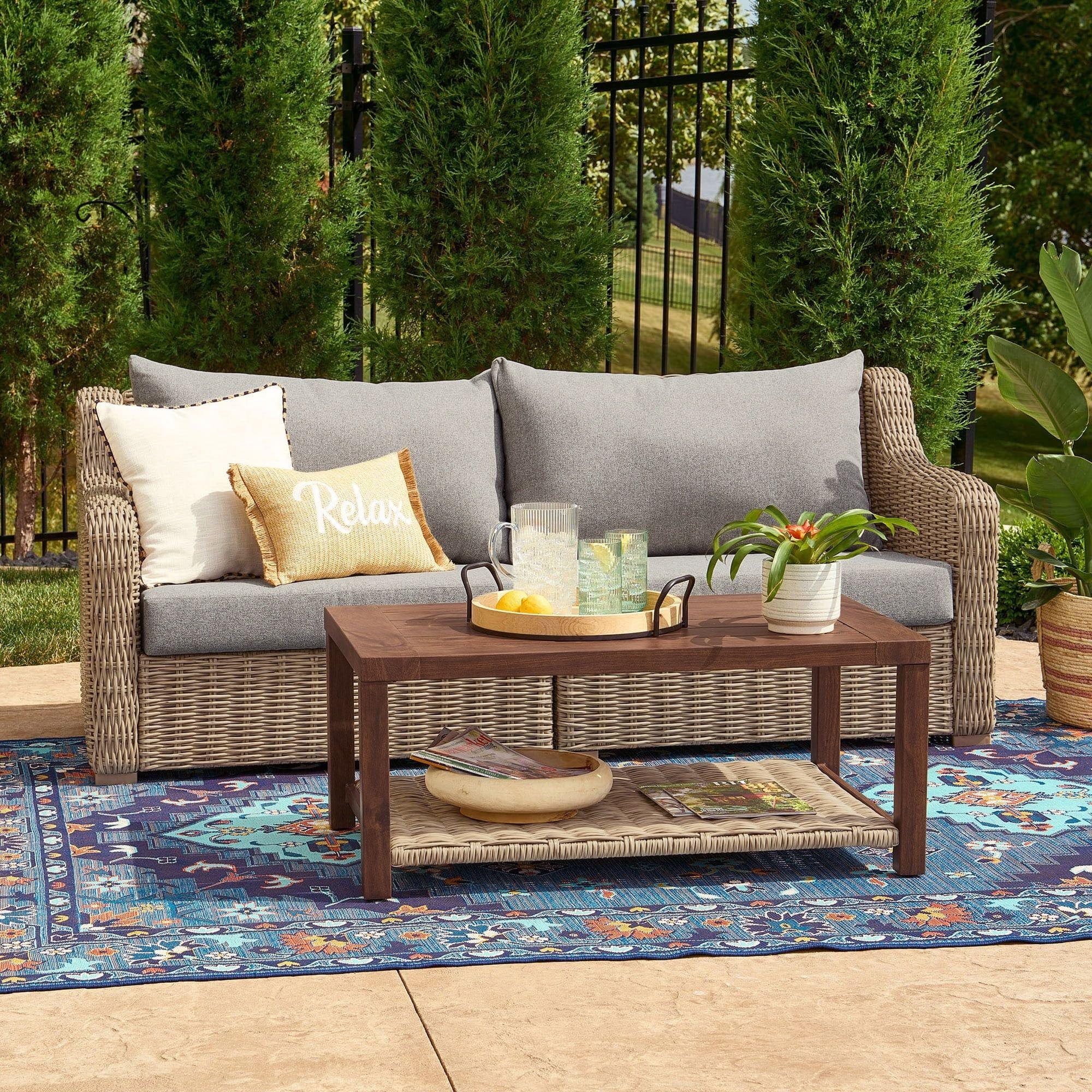 Better Homes & Gardens Bellamy 2 Piece Outdoor Sofa Gray Cushions & Coffee Table Set with Patio Cover | Walmart (US)
