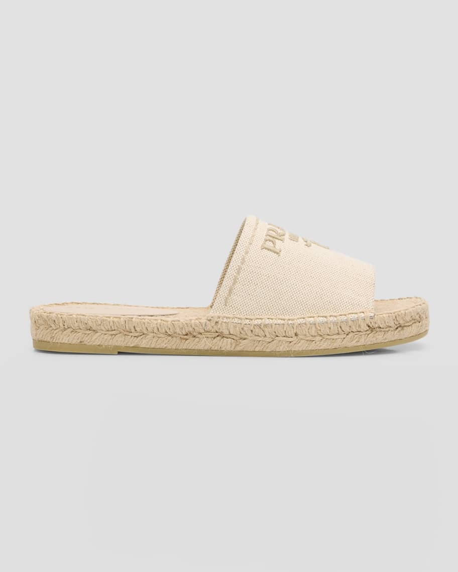 Prada Embroidered Linen Espadrille Sandals | Neiman Marcus
