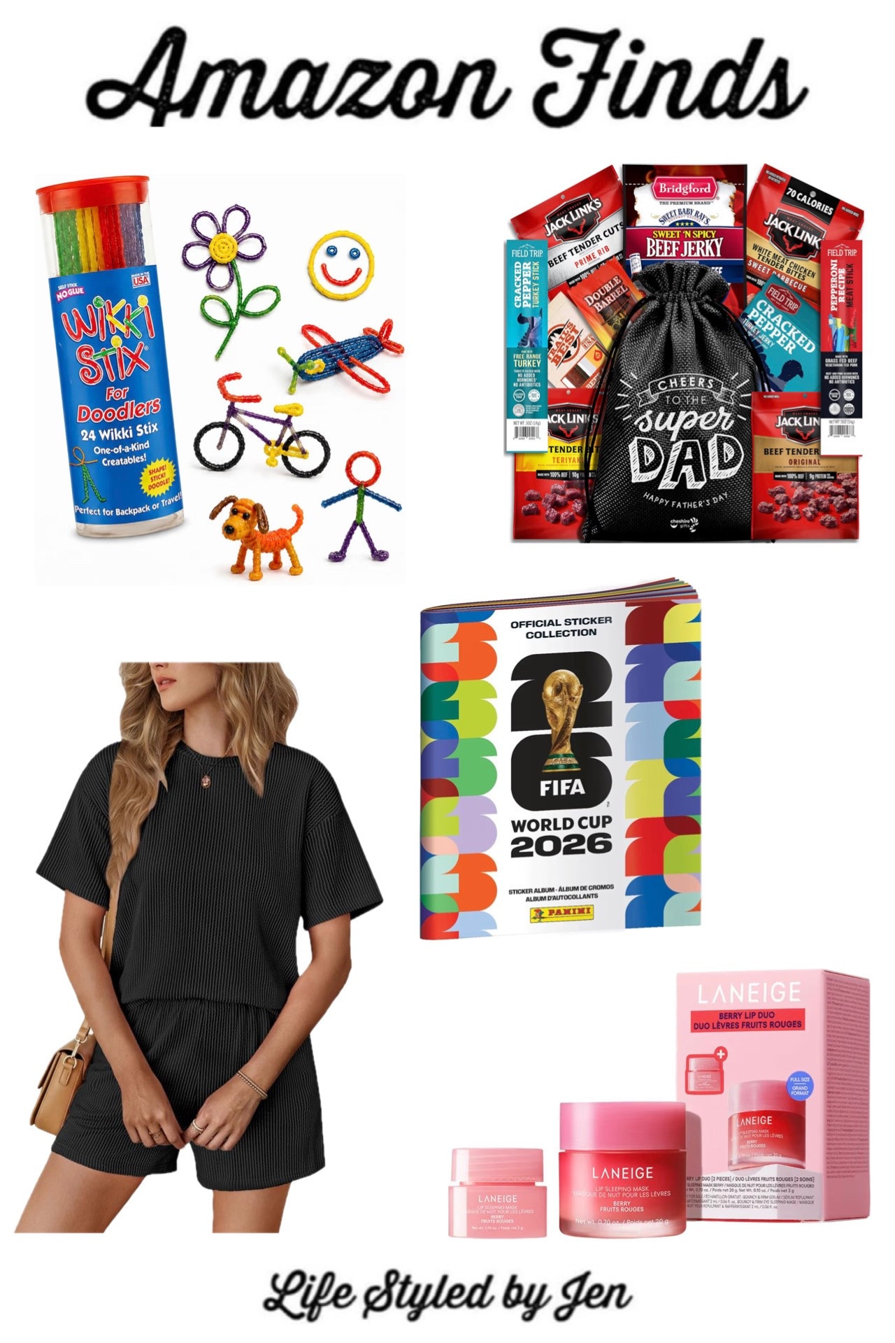 Time for this week’s Amazon Finds - five items from Amazon that are definitely worth checking out! 🎉

✔️ Wiki Stik - if you have kiddos in your life and don’t own these yet, highly recommend! A pack of these in incredibly affordable, and they can be used to make a huge variety of things. Hard to describe how neat these are - once you feel them, you’ll be instantly sold! 

✔️ Ekouaer Ribbed Short Sets for Women - I’m a fan of comfy sets like this for Summer, especially ones like this that are so loose, comfortable & make you look pulled together with minimal effort. This set also happens to be on sale for only around $20 today in several colors, and the pieces can easily be mixed and matched with other clothing items. 

✔️ FIFA World Cup 2026 Sticker Book - if you know any World Cup fans, this is a super fun way to track the games and learn about the history and teams. Just launched and is already low in stock since it’s such a unique find, so I wouldn’t wait on this one! ⚽️ 

✔️ Father’s Day Jerky Gift Basket - fun idea for Father’s Day! This set includes a variety of popular jerky with a themed gift bag, and it’s marked down today to only around $27 - normally $40! Nice gift for someone who may be hard to shop for since jerky seems to be a fan favorite. 🎁 

✔️ Laneige Berry Lip Sleeping Mask Set - right now, Amazon has a limited number of Laneige Berry Lip Sleeping Mask Sets that include a regular size PLUS a travel size - for the same price as just the regular size sells for!! Great way to snag an extra item, and the set is also perfect for gifting 💕

#amazon #amazonfinds

#LTKKids #LTKSaleAlert #LTKSeasonal