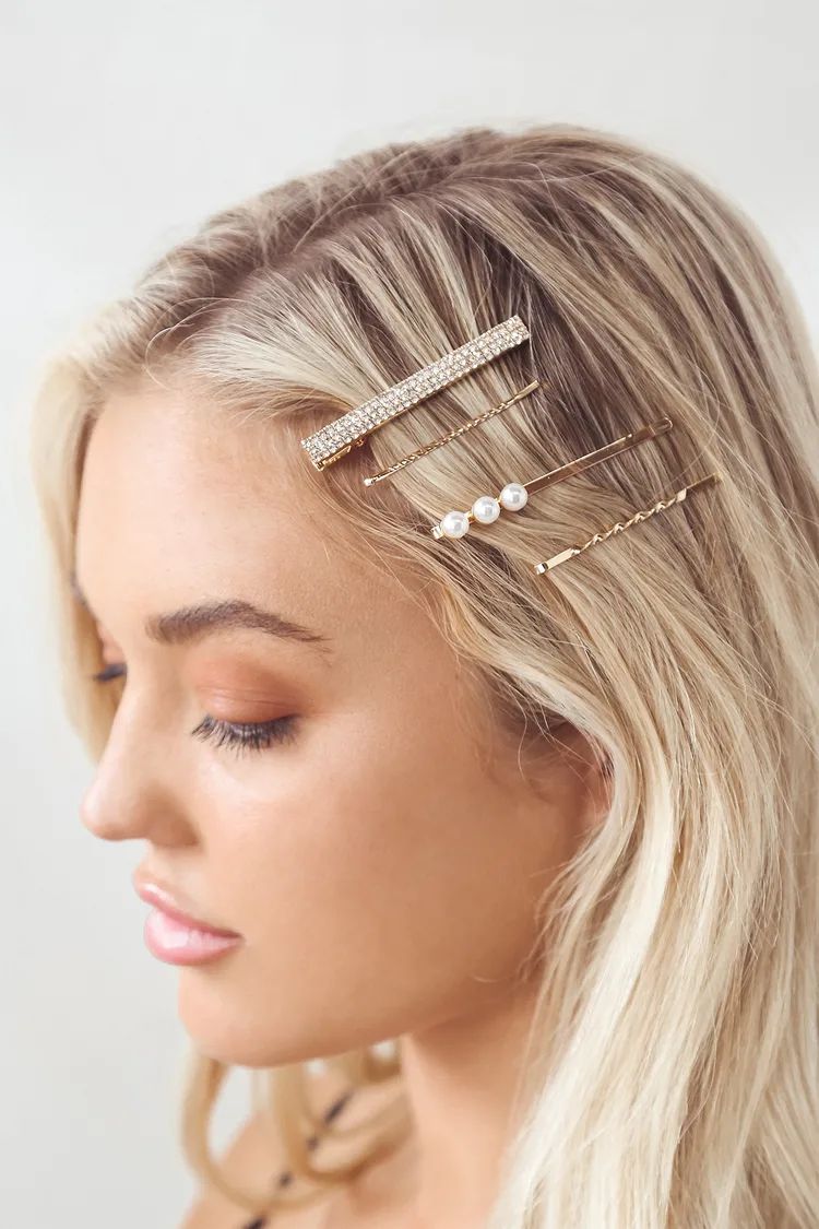 All the Sparkle Gold and Pearl Hair Clip Set | Lulus (US)
