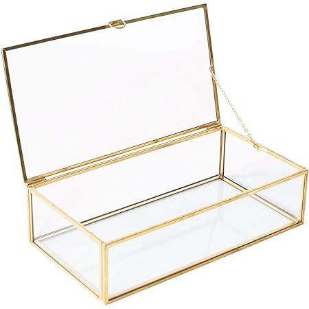 Hipiwe Vintage Glass Keepsake Box, Rectangle Jewelry Display Organizer Box Vanity Lidded Box Home... | Amazon (US)