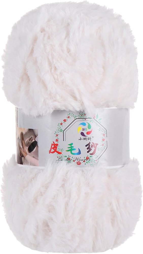 2 Skeins Faux Fur Yarn Soft Chunky Fluffy Yarn Eyelash Yarn 130 Yards Cream Fur Yarn for Crocheti... | Amazon (US)