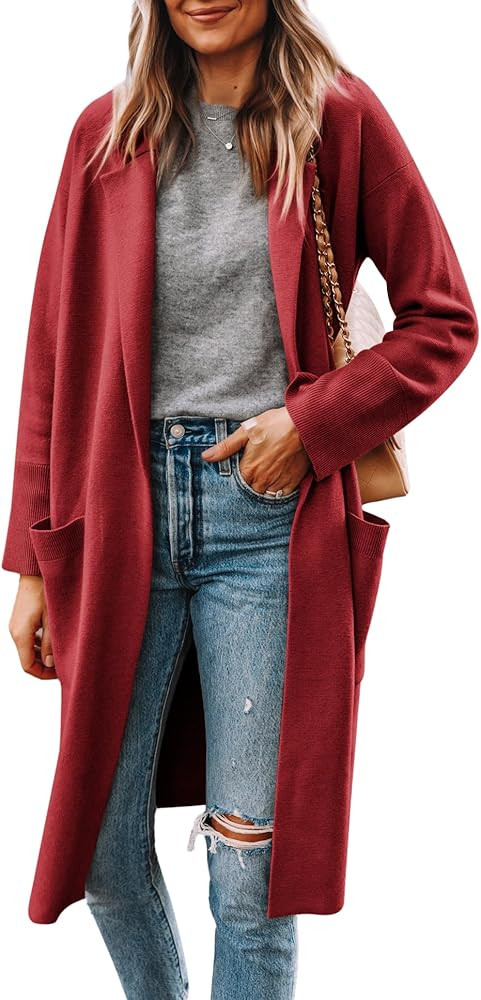 Yousify Cardigan for Women 2024 Open Front Knit Fall Sweaters with Pockets Coatigan Lapel Blazer ... | Amazon (US)