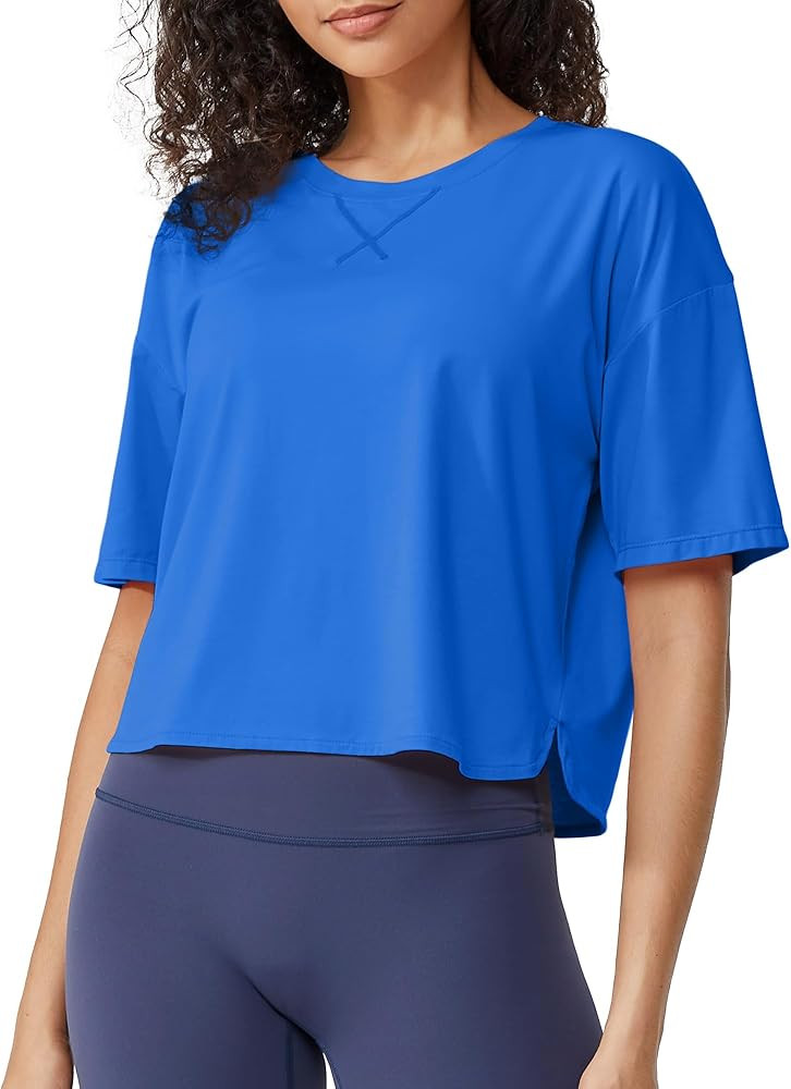 G4Free Short Sleeve Crop Workout Tops for Women Loose Fit Cotton Basic T-Shirts | Amazon (US)