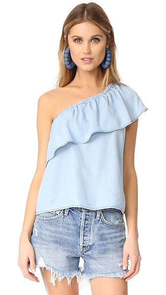 BB Dakota Inez Chambray One Shoulder Ruffle Top | Shopbop
