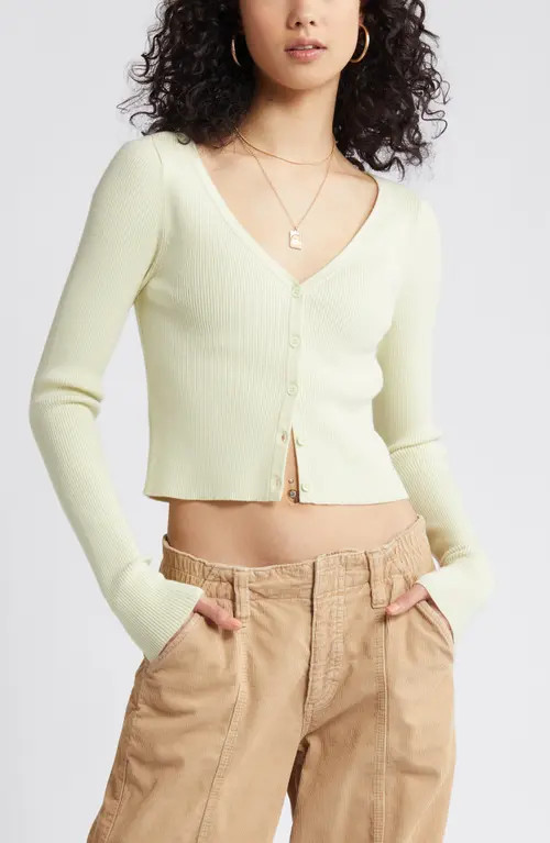BP. Rib Crop Cardigan in Green Wash at Nordstrom, Size Large | Nordstrom