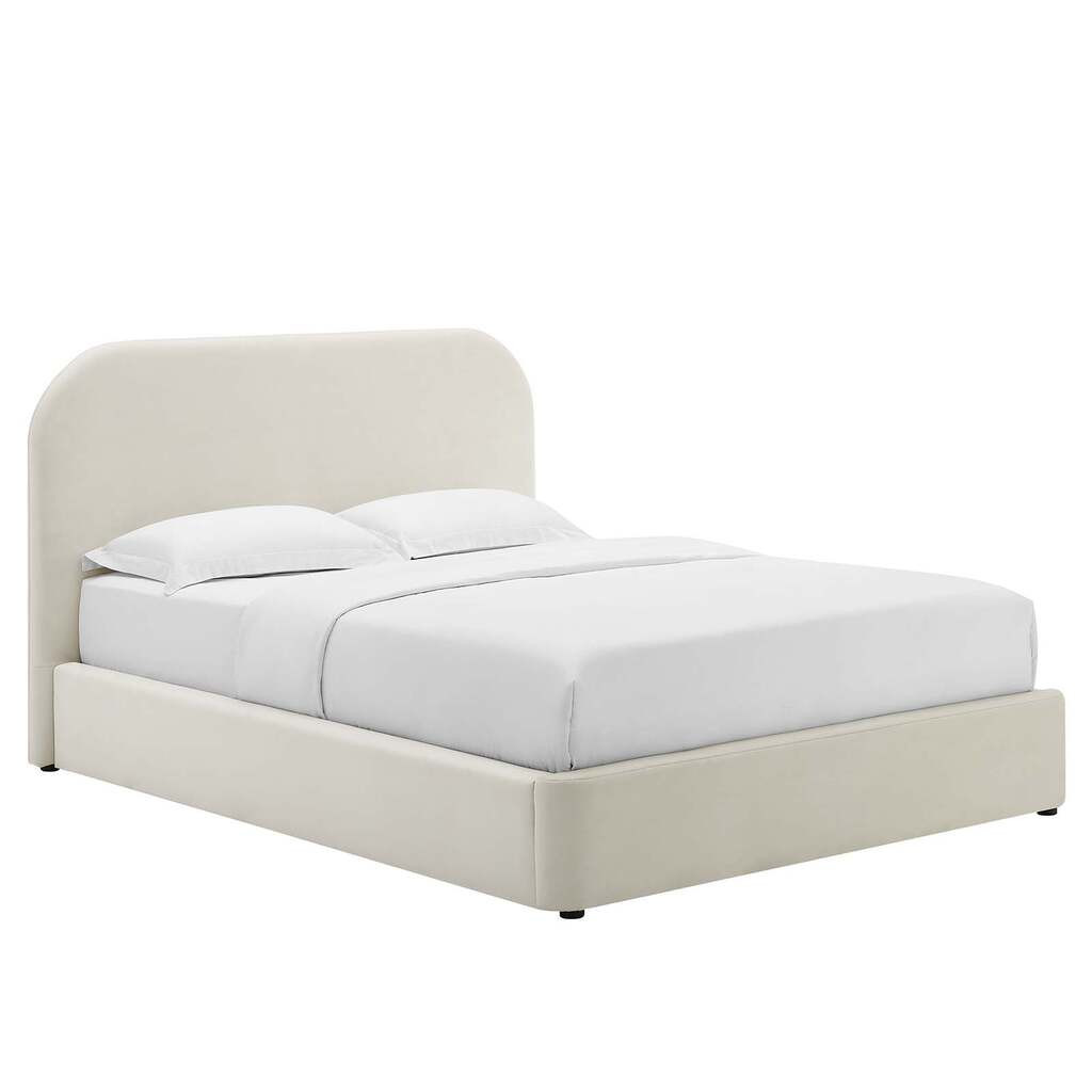 Keynote Performance Velvet Curved Full Platform Bed In Alabaster | 1stopbedrooms
