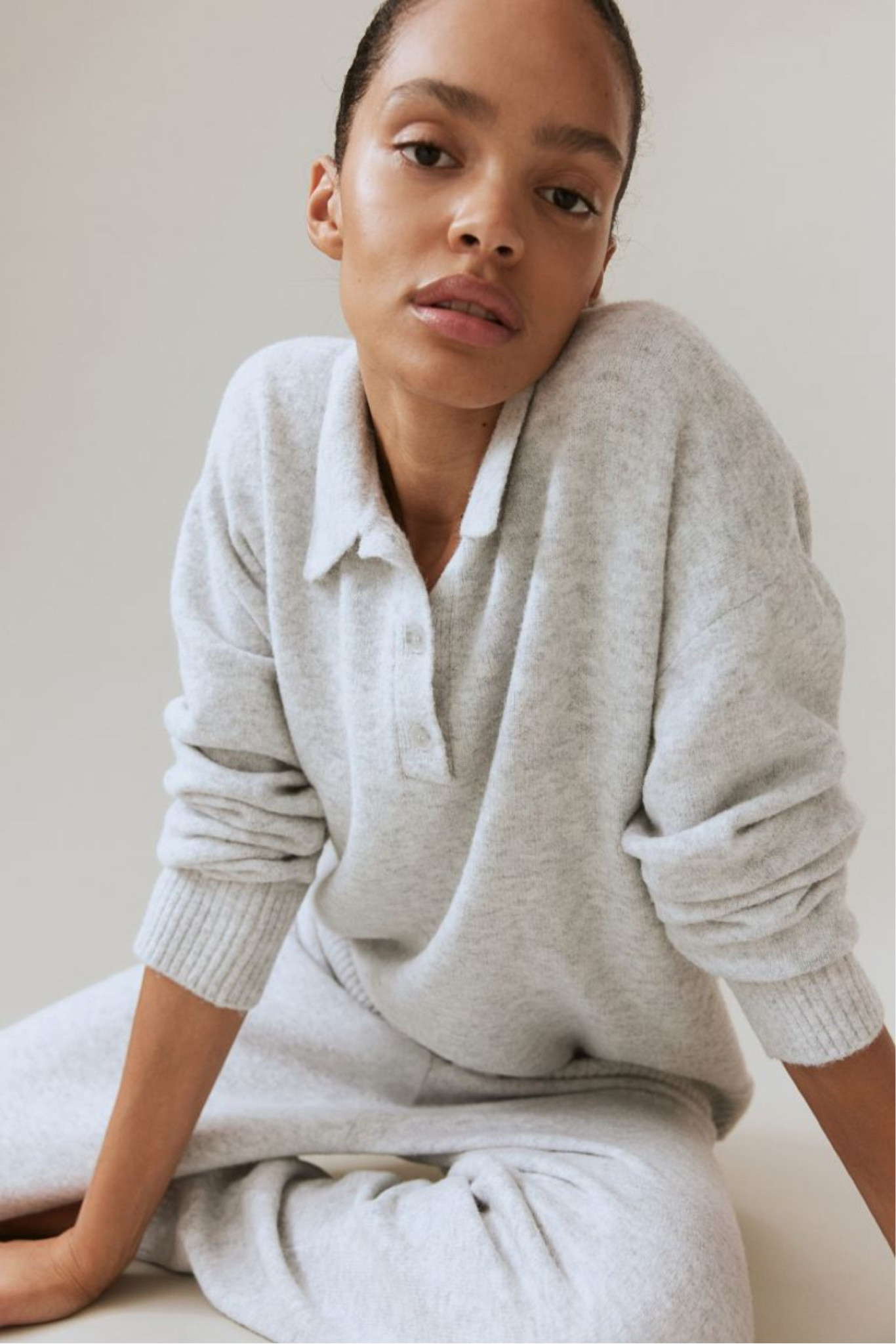 Grey knit sweater with collar. Great winter sweater for layering. 

#LTKcanada #LTKmodest #LTKwinter