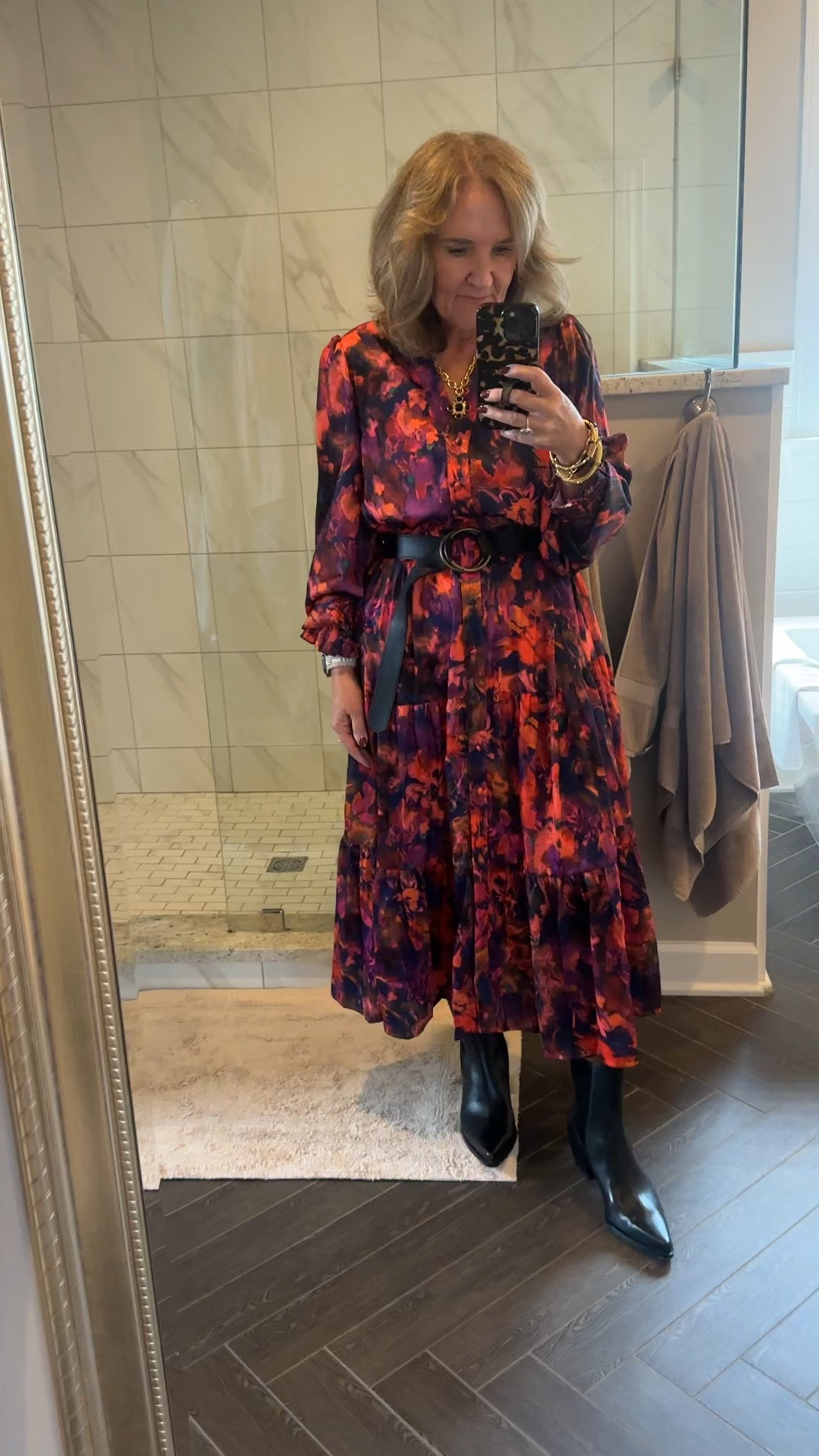 New fall dress by shop Avara. I am wearing a large, and is available as sizes extra small through XXXL. I would say the XXXL at Avara is like a size 16. Check the size and fit tab for the bus measurements for the best judge of what size you wouldn’t order.

The dress comes with a very small self tie, but it is not worthy of wearing. You’ll need to add your own belt.

15% off code NANETTE15 at Avara 

My boots are a waterproof leather. I love the pointed toe. Silhouette is very leg lengthening. I did have to size up a full size, my regular size is a 9.5 and I ordered the 10.5. Just right. 

I added this chunkier leather belt for a more relaxed look with the boots, but this would be a beautiful fall wedding guest dress with a gold or black, scrappy, sandal, and a black or gold belt. 

#LTKWedding #LTKOver40 #LTKMidsize