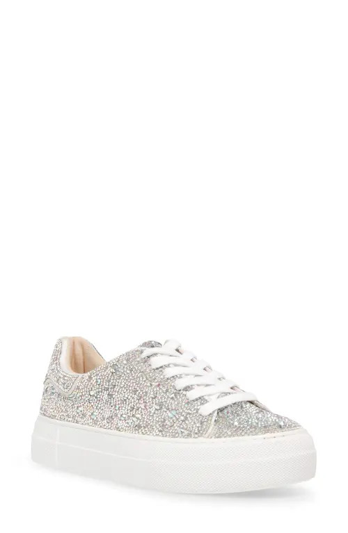 Betsey Johnson Sidny Crystal Pavé Platform Sneaker in Rhinestone at Nordstrom, Size 7 | Nordstrom