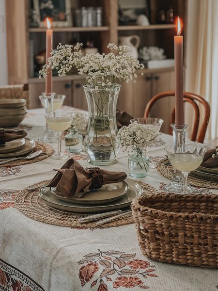 Spring tablescape. Romantic table setting with shades of mauve, brown, and neutrals. Tea party. Brunch. Bread basket.  Coupe glasses 

#LTKSeasonal #LTKHome #LTKStyleTip