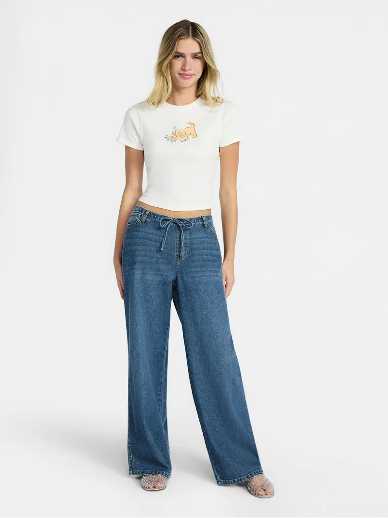 No Boundaries Mini Waistband Wide Leg Pants, 31'' Inseam, Women's Sizes XXS-XXL | Walmart (US)