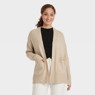 Women's Open-Front Cardigan - A New Day™ Oatmeal Heather M | Target