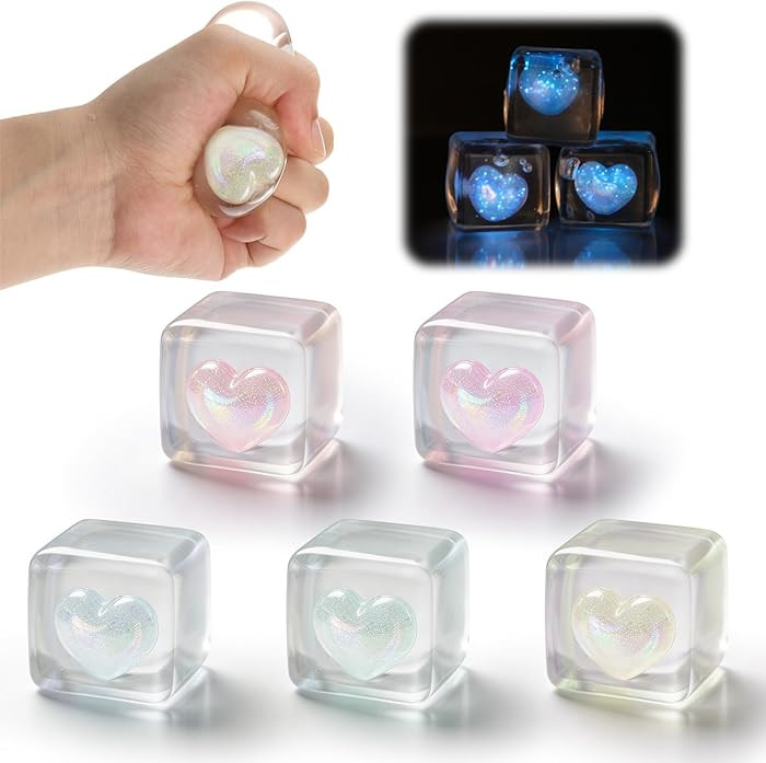 Civaner 5 Pack Valentine's Day Gift Stress Cube Fidget Toys for Adults, Glow in The Dark Heart To... | Amazon (US)