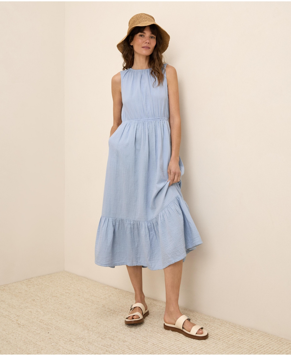 Pact Women's Organic Cotton Coastal Double Gauze Tiered Midi Dress - Cornflower blue | Macy's