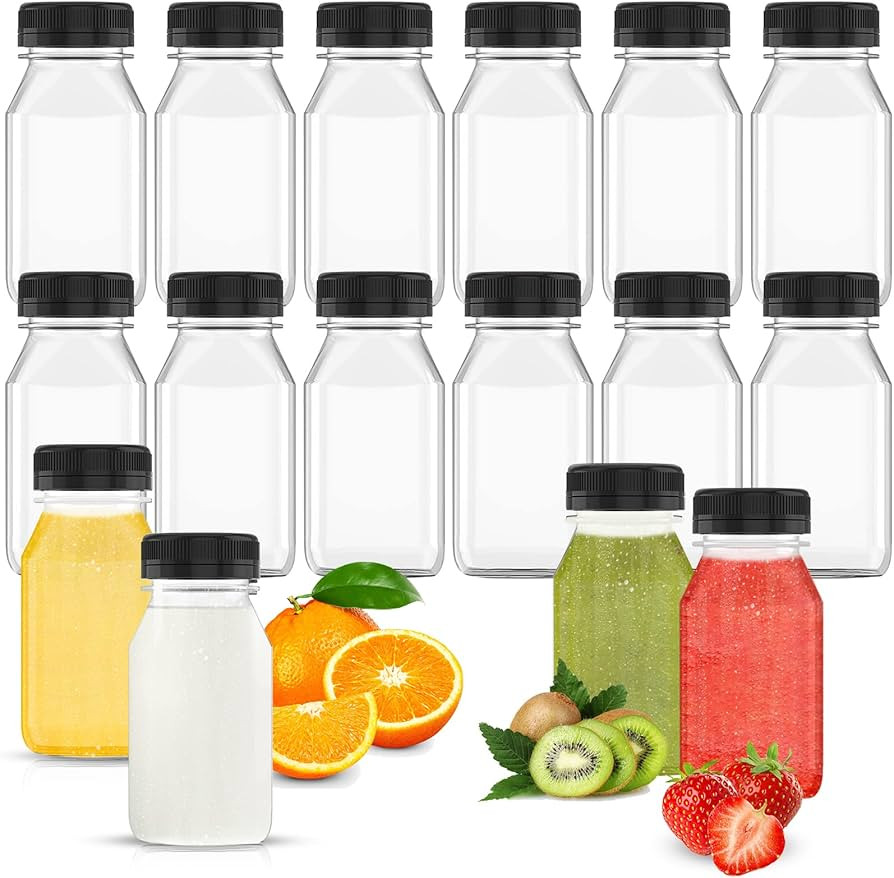 UNQMAG 16 Pack 4oz/120ml Plastic Juice Bottles with Lids, Mini Plastic Smoothie Bottles, Reusable... | Amazon (UK)