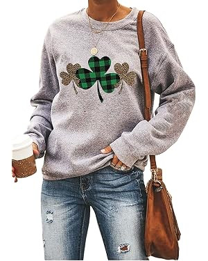 Ykomow St Patricks Day Sweatshirt Women Long Sleeve Leopard Shamrock St. patricks Shirts Tees | Amazon (US)