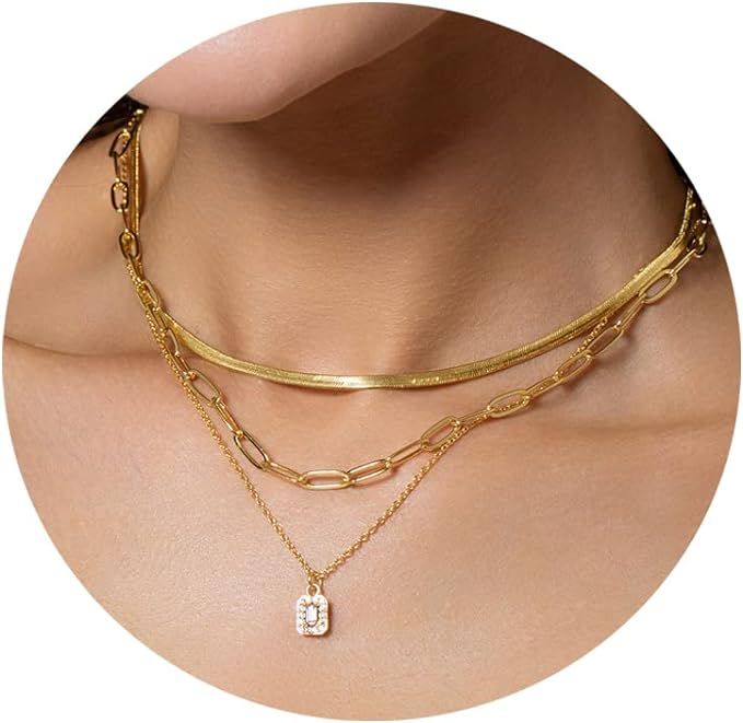 GMSOL Gold Layered Necklaces for Women Girls, 14K Real Gold Plated CZ Pendant Necklace, Dainty Fl... | Amazon (US)
