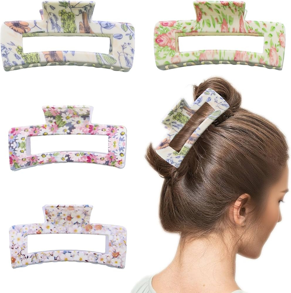 4 Pcs Square Floral Hair Claws Clips for Women, Non-slip Large Medium Claw Clips with Strong Hold... | Amazon (US)